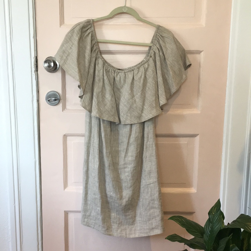 Reformation Ruffled Linen Off-Shoulder Dress